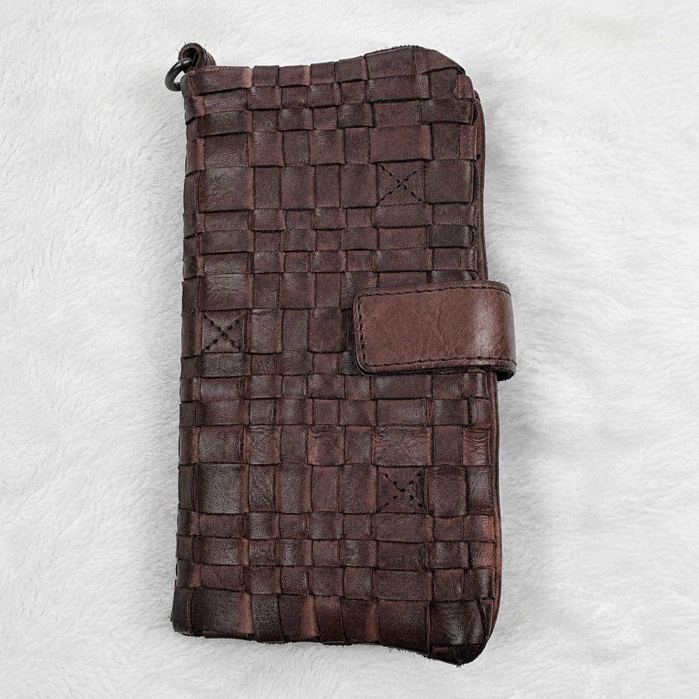 Vilenca Holland Brown Woven Leather Bifold Wallet Organizer Zipper Pocket * Read